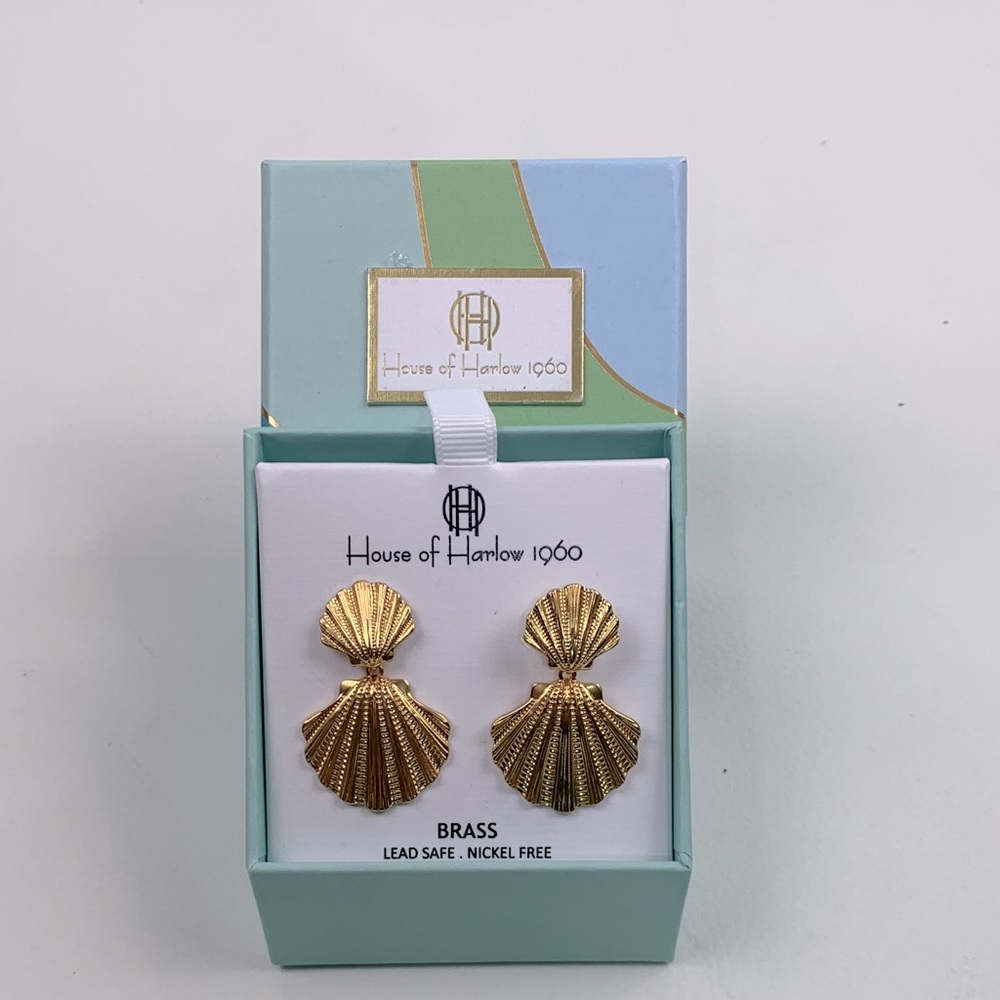 House of Harlow 1960 Gold Brass fan Earrings New in Box Lead free Nickel safe - Picture 2 of 10